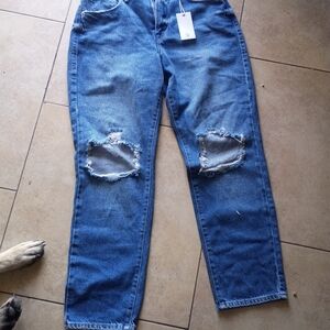 Good American Blue Distressed Straight Leg Jeans